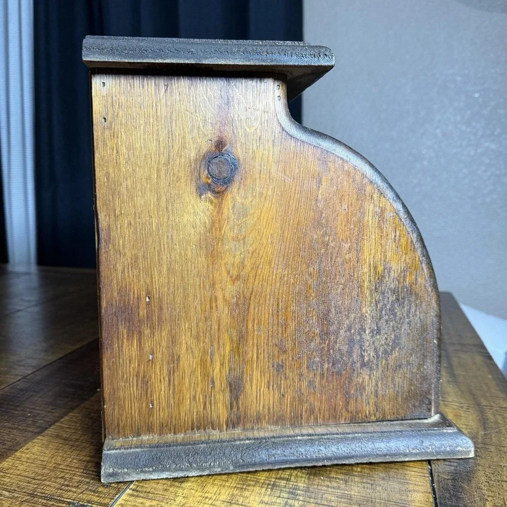 Groovy Vtg Knock On Wood Roll Down Bread Box 70's One Owner